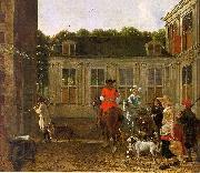 Ludolf de Jongh Hunting Party in the Courtyard of a Country House oil
